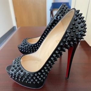 Christian Louboutin Lady Spike Peep Toe Black Patent Leather Pumps